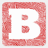 Red Scribbleprint Initial Vierkante Sticker (Voorkant)