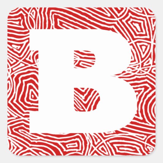 Red Scribbleprint Initial Vierkante Sticker (Voorkant)