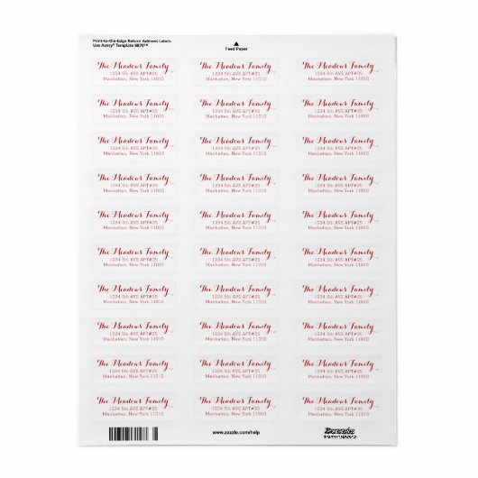 Red Scrip Familienaam Return Label (Full Sheet)
