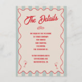 Red Script Blue Line QR Code Retro Wedding Details Informatiekaartje (Voorkant)
