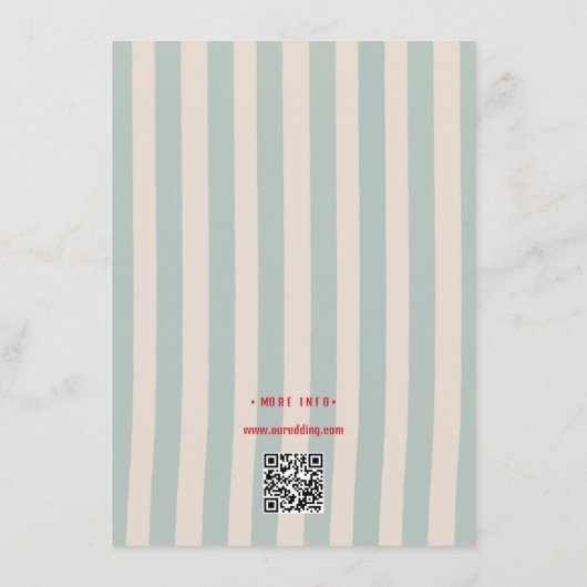 Red Script Blue Line QR Code Retro Wedding Details Informatiekaartje (Achterkant)