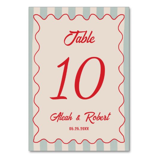 Red Script Blue Line Retro Wedding Table Number Kaart (Achterkant)