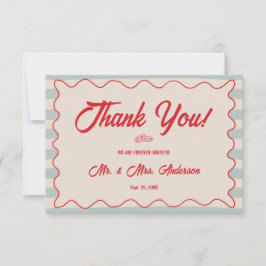 Red Script Blue Lines Retro Wedding Photo Bedankkaart