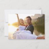 Red Script Blue Lines Retro Wedding Photo Bedankkaart (Achterkant)