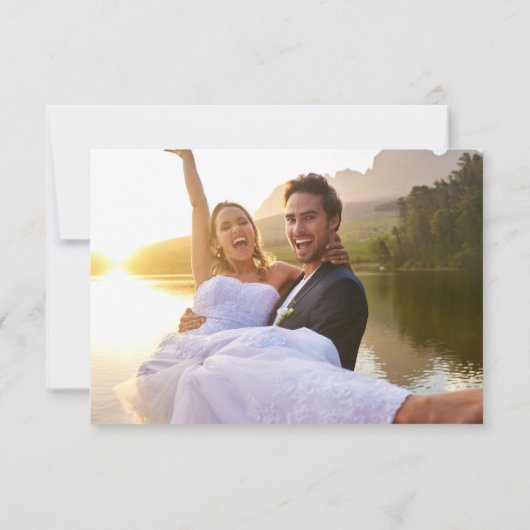 Red Script Blue Lines Retro Wedding Photo Bedankkaart (Achterkant)