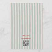 Red Script Blue Stripes QR Code Retro Wedding Kaart (Achterkant)