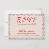 Red Script Blue Stripes QR Code Retro Wedding RSVP Kaartje (Voorkant)