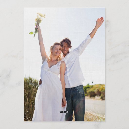 Red Script Blue Stripes Retro Photo Engagement Kaart (Achterkant)