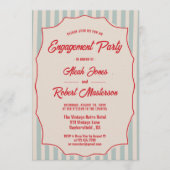 Red Script Blue Stripes Retro Photo Engagement Kaart (Voorkant)