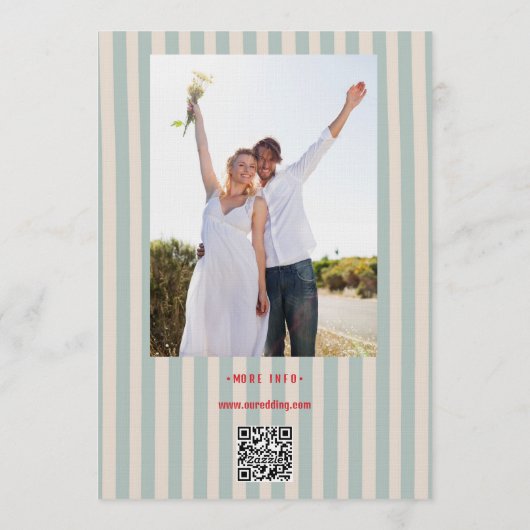 Red Script Blue Stripes Retro Photo Wedding Kaart (Achterkant)