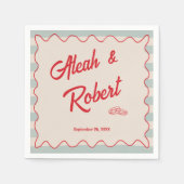 Red Script Blue Stripes Retro Wedding Servet (Voorkant)