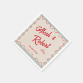 Red Script Blue Stripes Retro Wedding Servet (Hoek)