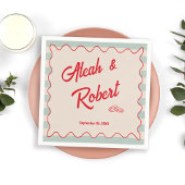 Red Script Blue Stripes Retro Wedding Servet