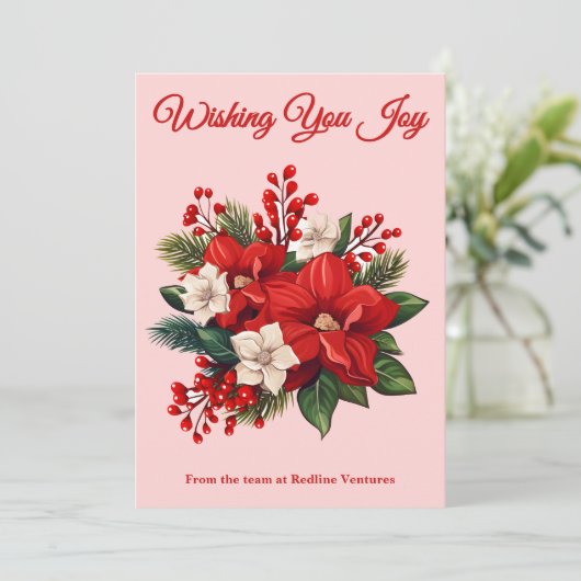 Red Script Business Christmas Kaart (Staand voorkant)