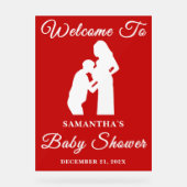 Red Script Christmas Baby shower Welkom Acryl Bord (Voorkant)