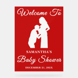 Red Script Christmas Baby shower Welkom Acryl Bord