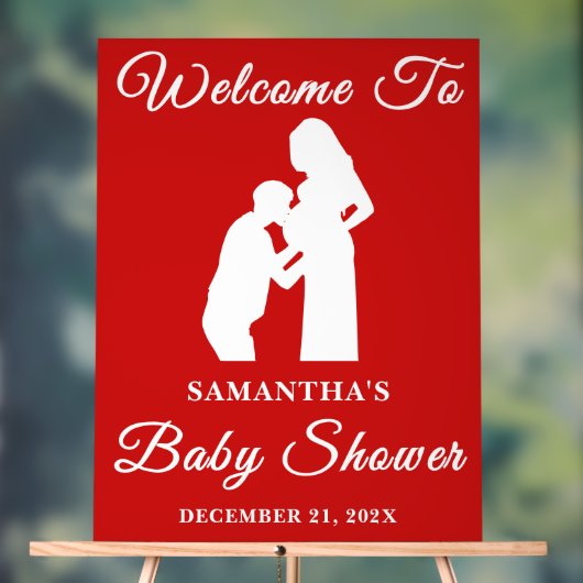 Red Script Christmas Baby shower Welkom Acryl Bord (Neutraal)