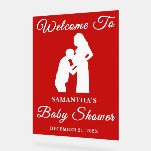 Red Script Christmas Baby shower Welkom Acryl Bord (Hoek)