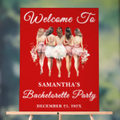 Red Script Christmas Bachelorette Party Welkom Acryl Bord (Neutraal)