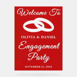 Red Script Christmas Engagement Party Welkom Acryl Bord
