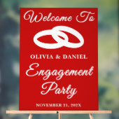 Red Script Christmas Engagement Party Welkom Acryl Bord (Neutraal)