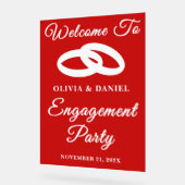 Red Script Christmas Engagement Party Welkom Acryl Bord (Hoek)