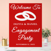 Red Script Christmas Engagement Party Welkom Acryl Bord (Huwelijk)