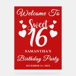 Red Script Christmas Sweet 16 Verjaardag Welkom Acryl Bord
