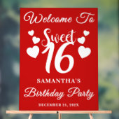Red Script Christmas Sweet 16 Verjaardag Welkom Acryl Bord (Neutraal)