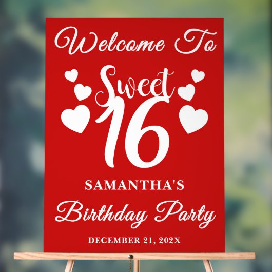 Red Script Christmas Sweet 16 Verjaardag Welkom Acryl Bord (Neutraal)