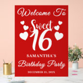 Red Script Christmas Sweet 16 Verjaardag Welkom Acryl Bord (Huwelijk)