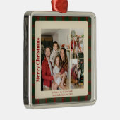 Red Script Classy Plaid 3 foto's Kerst Metalen Ornament (Rechts)