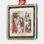 Red Script Classy Plaid 3 foto's Kerst Metalen Ornament (Links)
