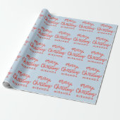 Red Script Custom Merry Christmas Wrapping Paper Cadeaupapier (Uitgerold)