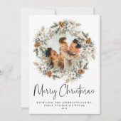 Red Script Elegante Botanische Krans Kerstmis Feestdagenkaart (Voorkant)