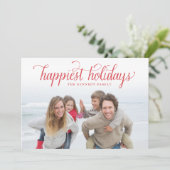 Red Script Gelukkig Vakantie Card Feestdagenkaart (Staand voorkant)