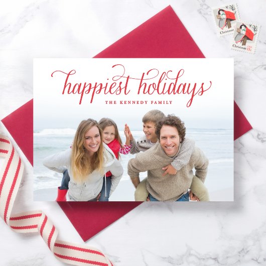 Red Script Gelukkig Vakantie Card Feestdagenkaart