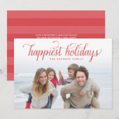 Red  Script Gelukkig Vakantie Card Feestdagenkaart (Voorkant / Achterkant)