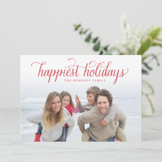 Red  Script Gelukkig Vakantie Card Feestdagenkaart (Staand voorkant)