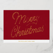 Red Script Gold Foil Christmas Kaart (Voorkant)