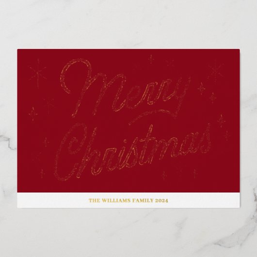 Red Script Gold Foil Christmas Kaart (Voorkant)