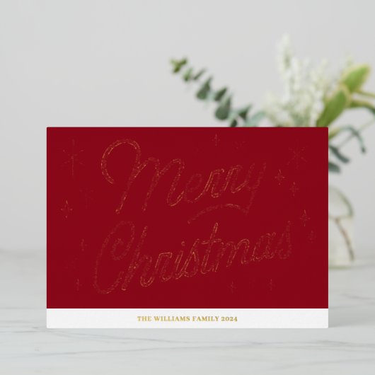 Red Script Gold Foil Christmas Kaart (Staand Voorkant)