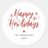 Red Script Happy Howlidays Pet Christmas Ronde Sticker (Voorkant)