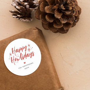 Red Script Happy Howlidays Pet Christmas Ronde Sticker