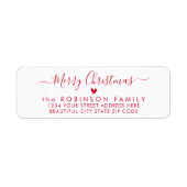 Red Script Heart Christmas Return-adreslabel Etiket (Voorkant)