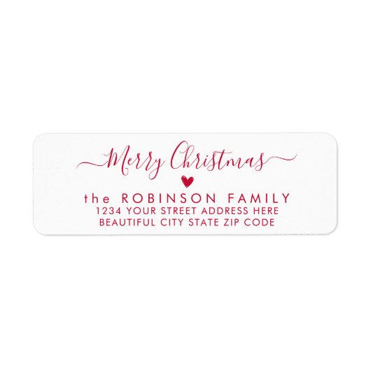 Red Script Heart Christmas Return-adreslabel Etiket (Voorkant)