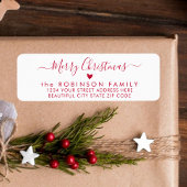 Red Script Heart Christmas Return-adreslabel Etiket