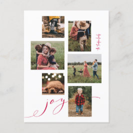 Red Script Joy Multi-Photo Holiday Briefkaart