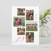 Red Script Joy Multi-Photo Holiday Card Feestdagenkaart (Staand voorkant)