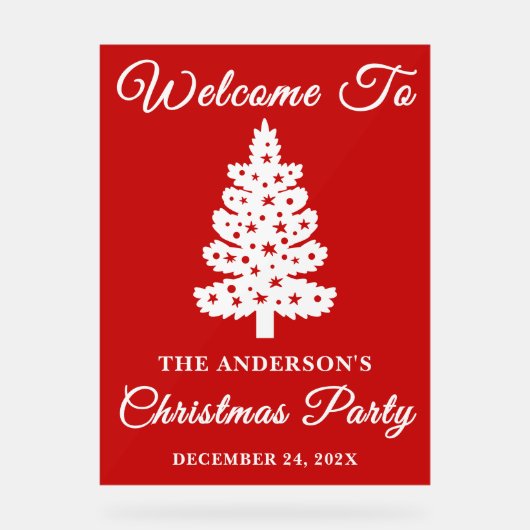 Red Script kerstfeest welkom Acryl Bord (Voorkant)